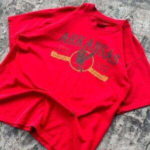 Vintage Arkansas Red Graphic Tee - Classic Comfort Eagle Design